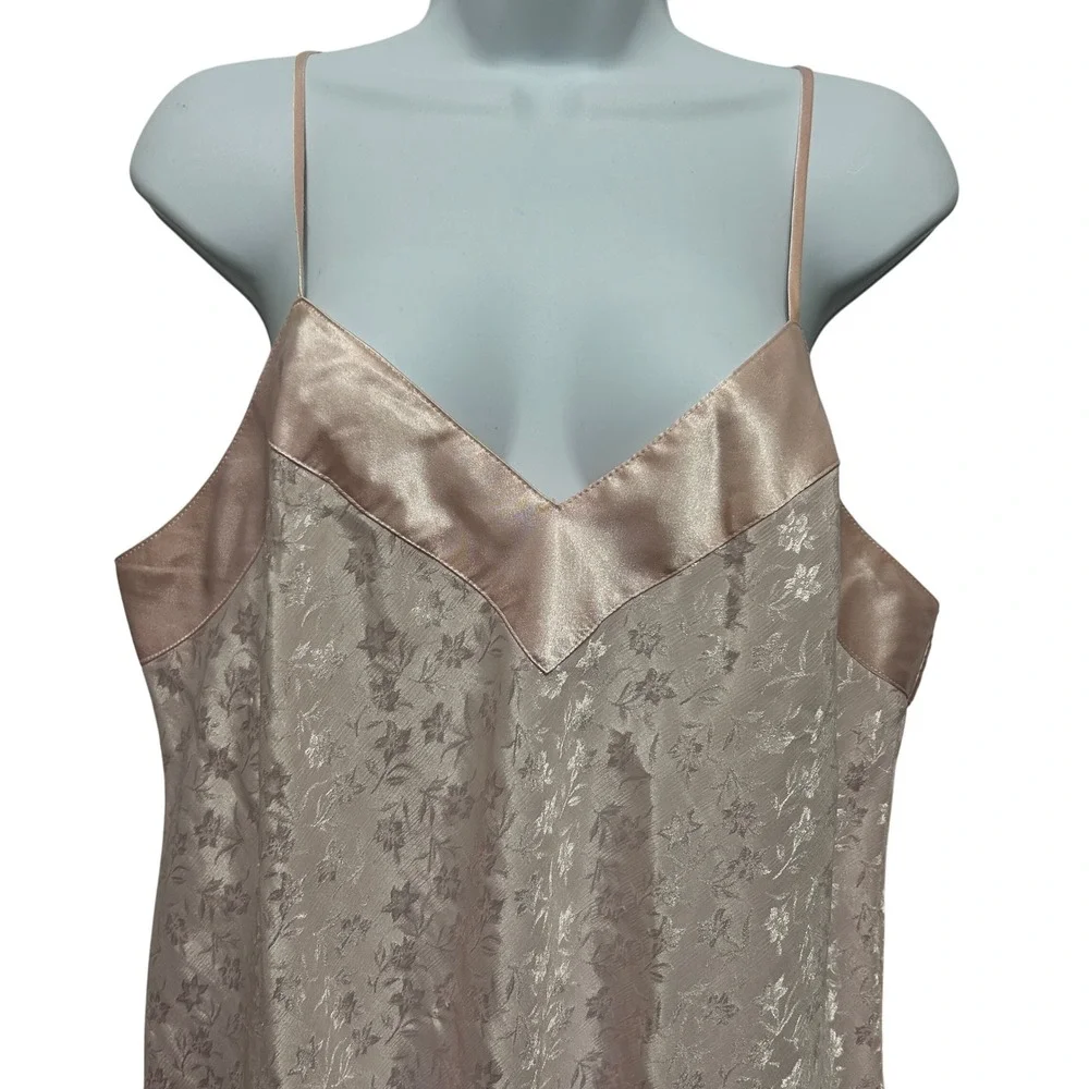 Cacique Lingerie Chemise L Pink Jacquard Floral Slip Dress Coquette‎ Boudoir